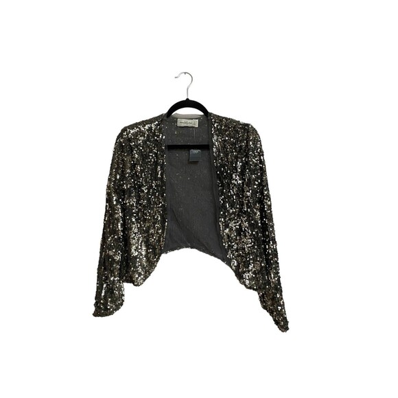 Abercrombie & Fitch Black/Matte Silver Sequin Open Front Long Sleeve Jacket S - Picture 1 of 5
